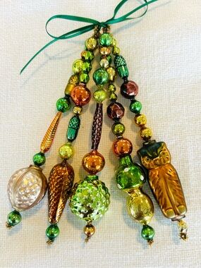 🍁Vintage Repurposed Fall Halloween ornaments, Glass garland bead icicle